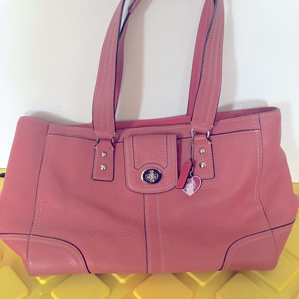 Vintage Coach bag Pebbled Leather Tote Purse Handbag #F13960 - Pink/mauve